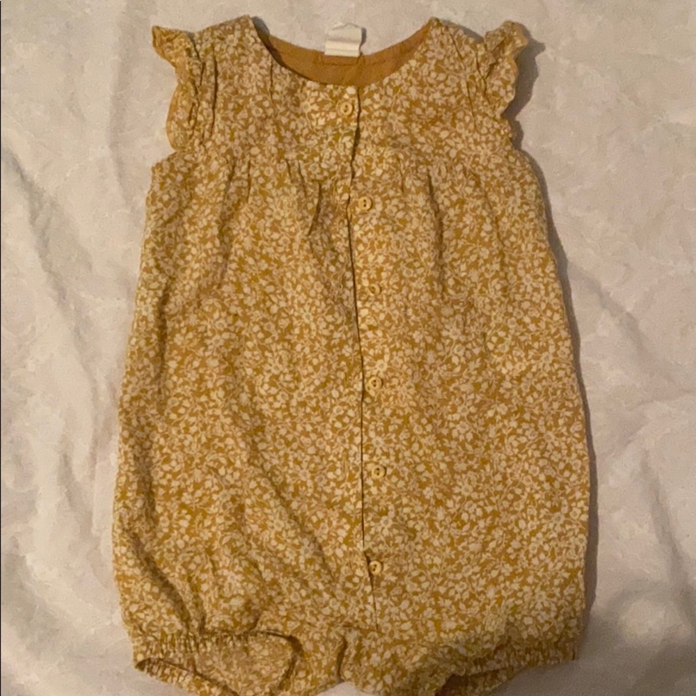 H&M yellow and white floral button up romper